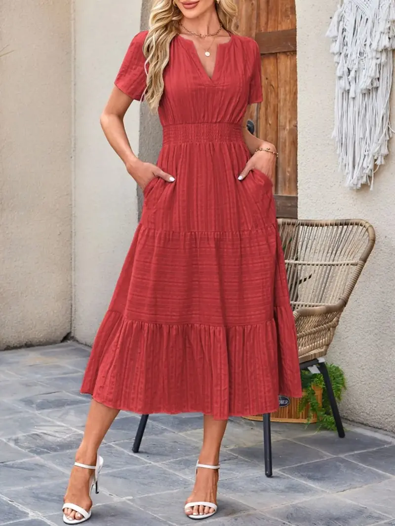 Tiered Notched Short Sleeve Dress 21