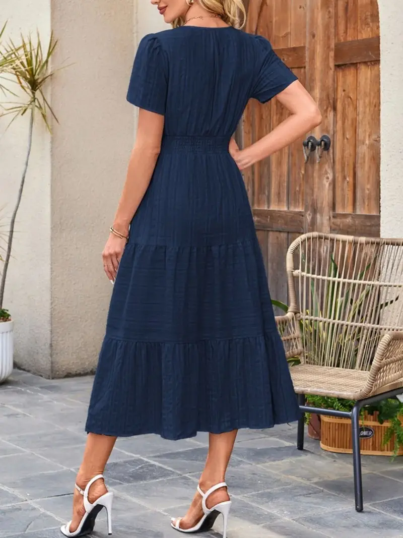 Tiered Notched Short Sleeve Dress 21