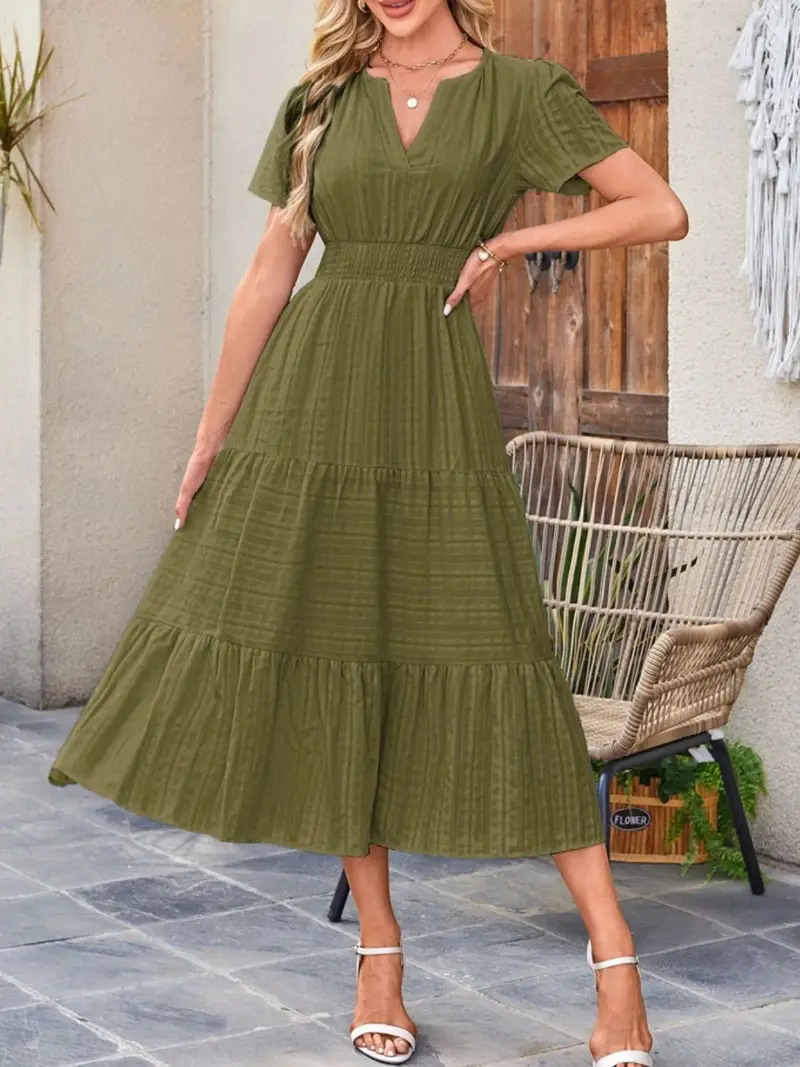 Tiered Notched Short Sleeve Dress 23