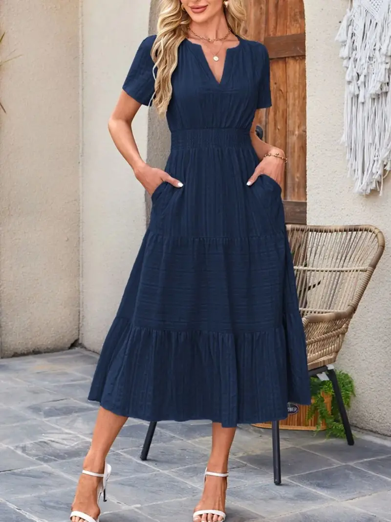 Tiered Notched Short Sleeve Dress 26