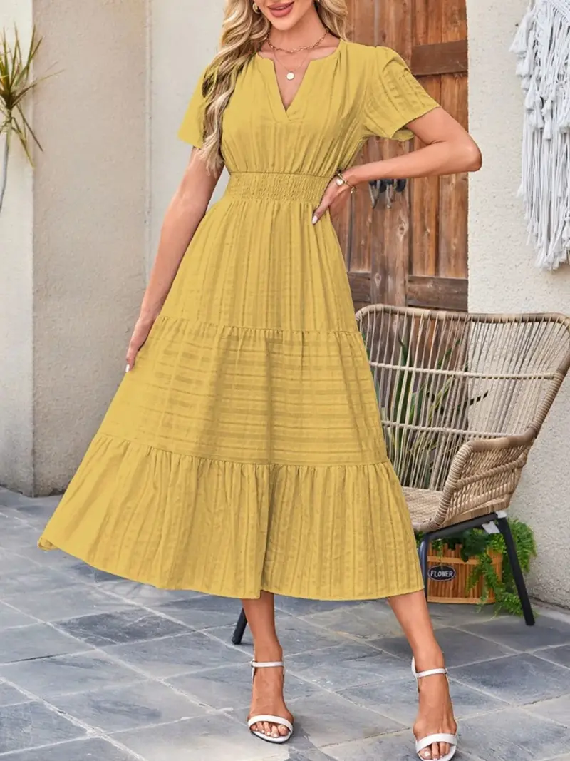 Tiered Notched Short Sleeve Dress 26