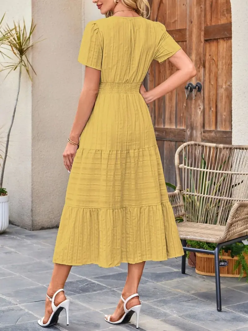 Tiered Notched Short Sleeve Dress 27