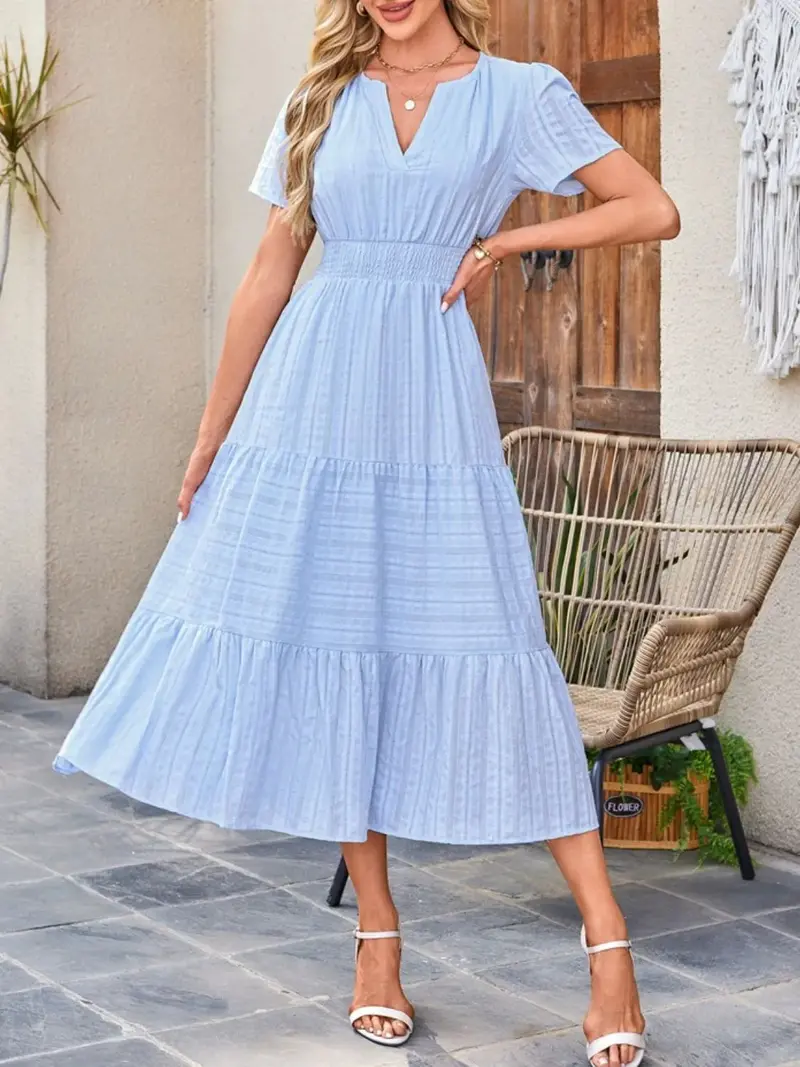 Tiered Notched Short Sleeve Dress 5