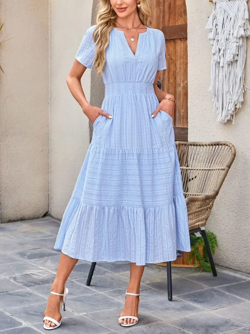 Tiered Notched Short Sleeve Dress 6