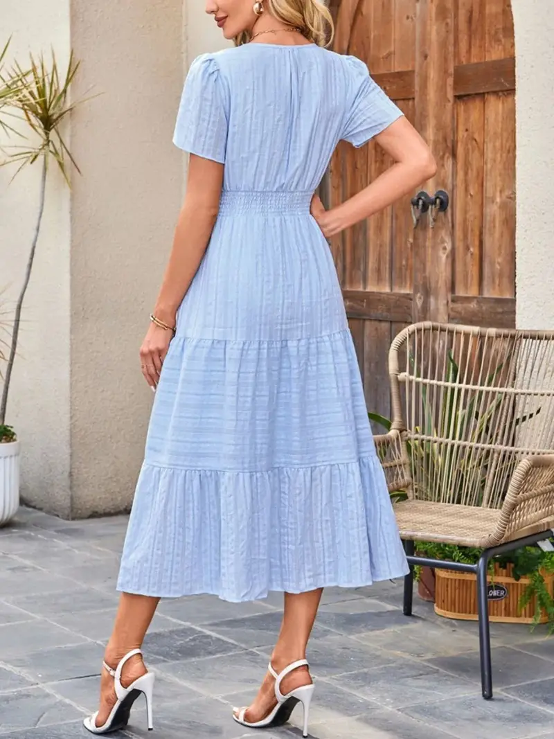 Tiered Notched Short Sleeve Dress 6