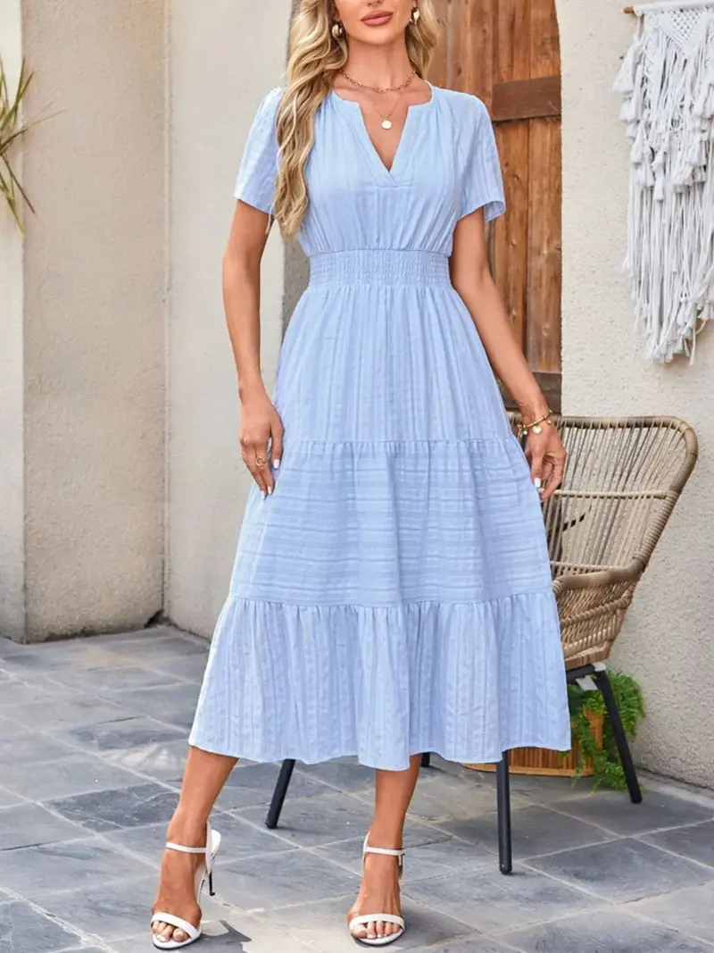 Tiered Notched Short Sleeve Dress 7