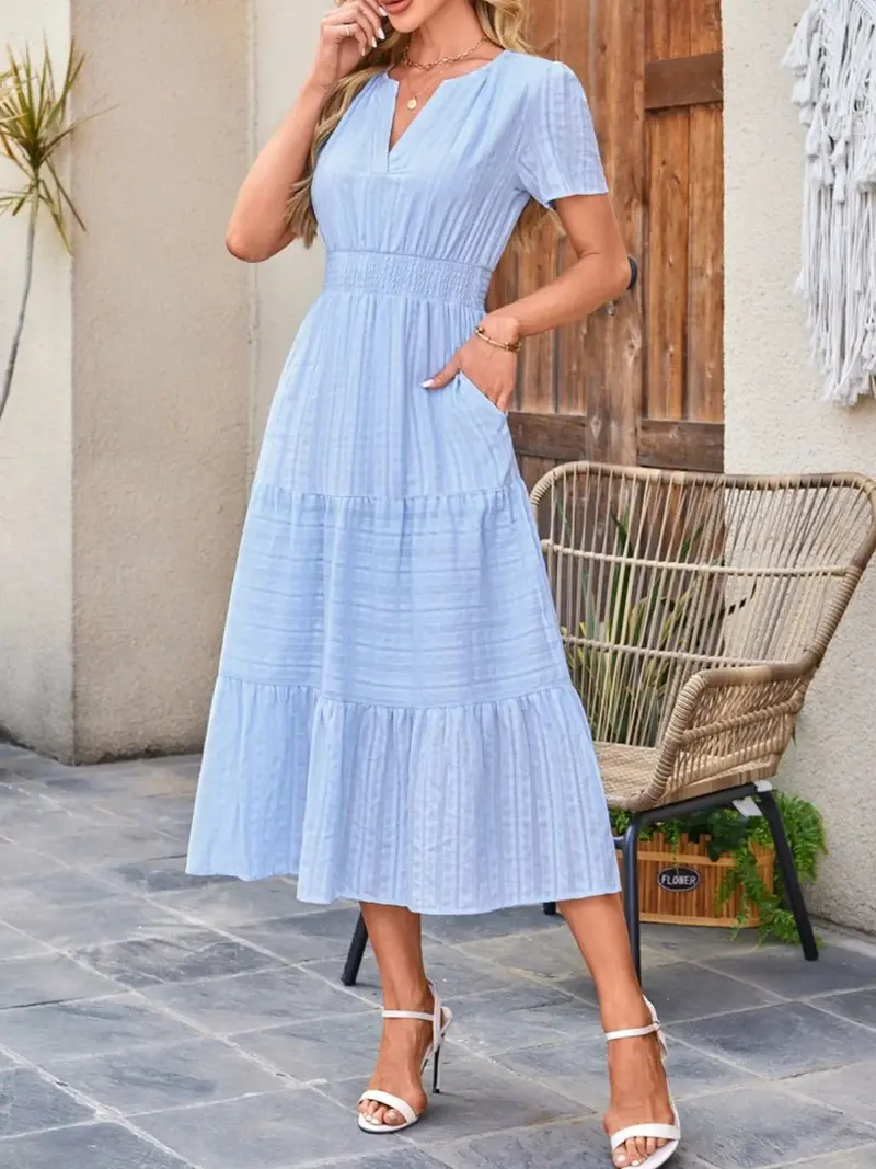 Tiered Notched Short Sleeve Dress 9