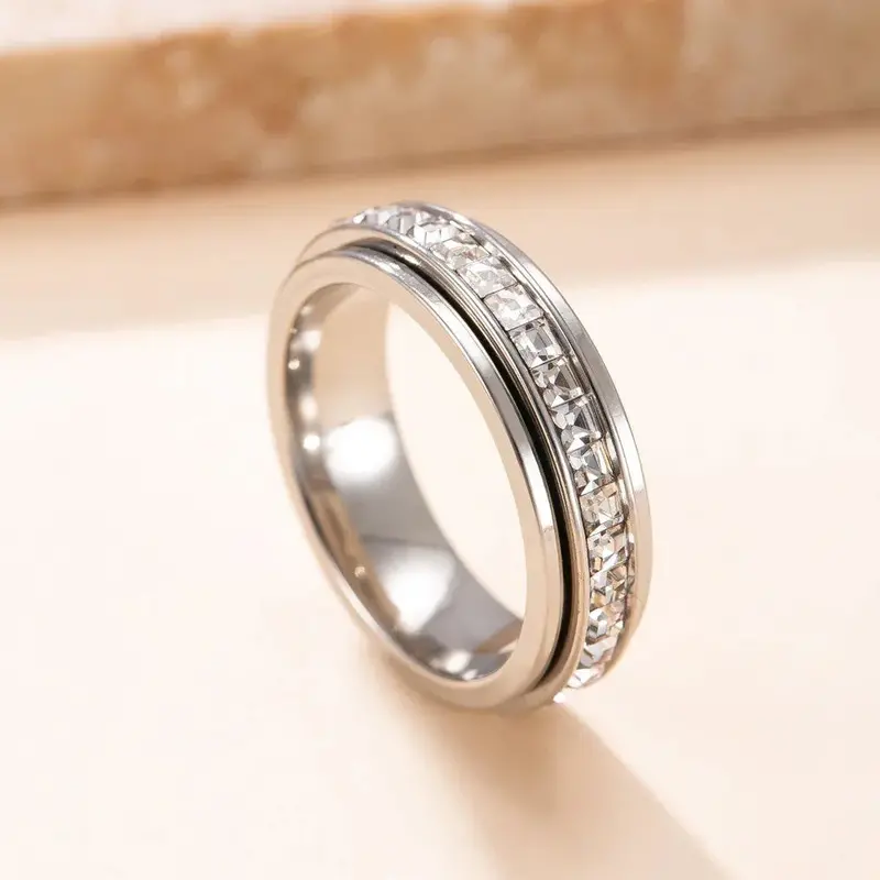 Titanium Anxiety Relief Ring with 18K Gold Plating and Smooth Rotation