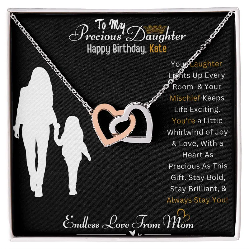 To My Amazing Daughter - Personalized Birthday Interlocking Hearts Necklace With Message Card 1
