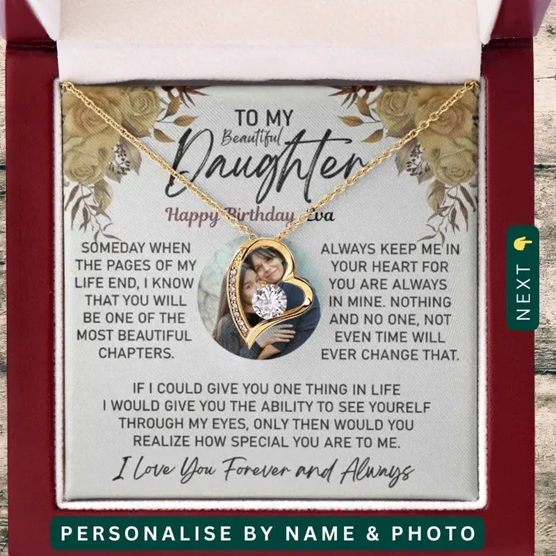 To My Amazing Daughter – Personalized Photo Message Card Birthday Necklace 1