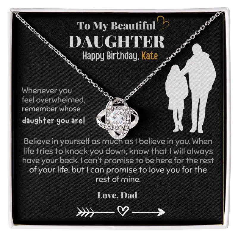 To My Beloved Daughter - Personalized Birthday Love Knot Necklace With Message Card 1