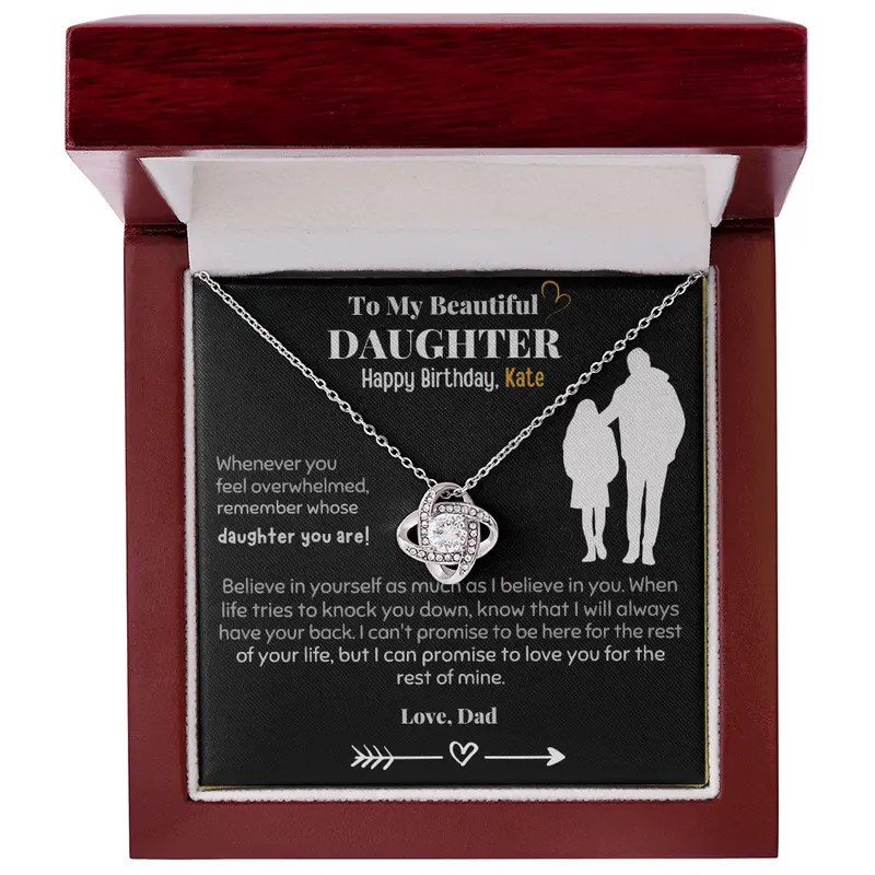 To My Beloved Daughter - Personalized Birthday Love Knot Necklace With Message Card 2