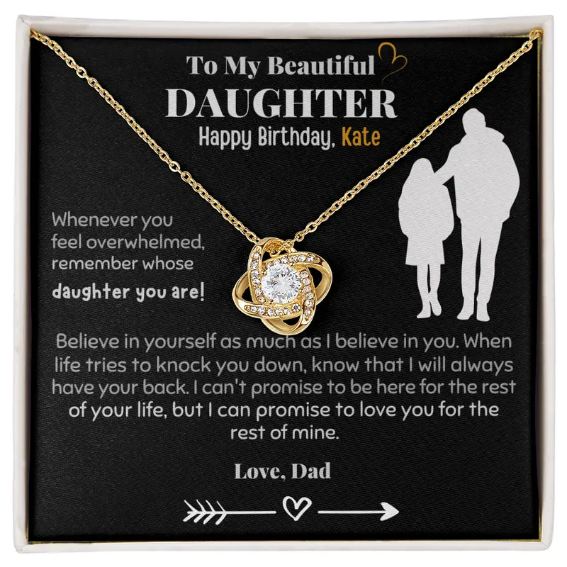 To My Beloved Daughter - Personalized Birthday Love Knot Necklace With Message Card 3
