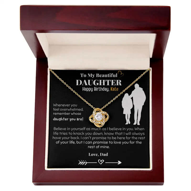 To My Beloved Daughter - Personalized Birthday Love Knot Necklace With Message Card 4