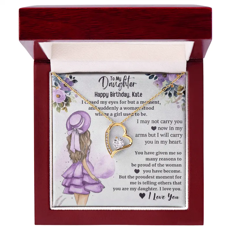 To My Precious Daughter - Personalized Birthday Forever Love Necklace With Message Card 4