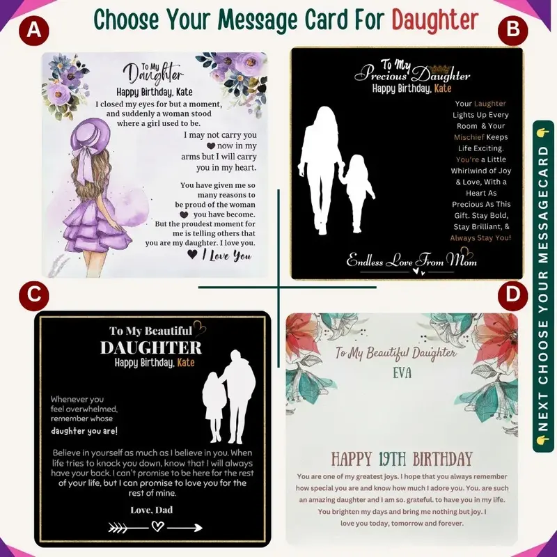 To My Sweet Daughter - Personalized Birthday Alluring Beauty Necklace With Message Card 2