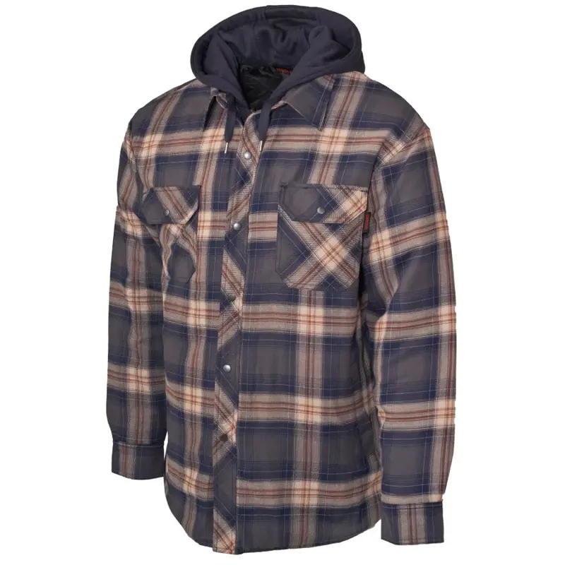 Tough Duck Men's Quilt-Lined Hooded Flannel Shirt Jacket Ws06 - Navy/Brown Plaid 1