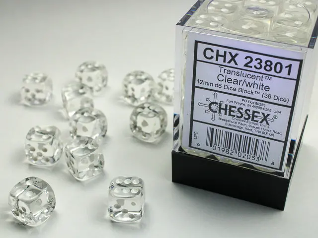 Translucent 12Mm D6 Clear/White Dice Block™ (36 Dice) 1