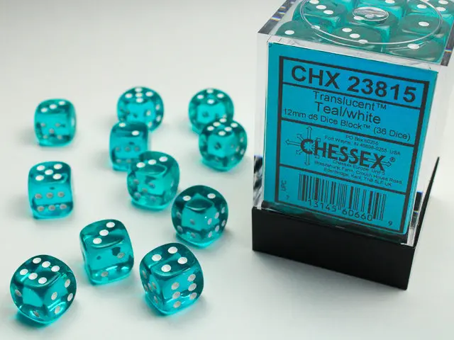 Translucent 12Mm D6 Teal/White Dice Block™ (36 Dice) 1