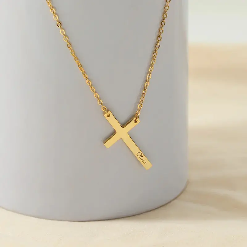 Trendy Fashion Cross Design Customizable Name Design Versatile Necklace 1