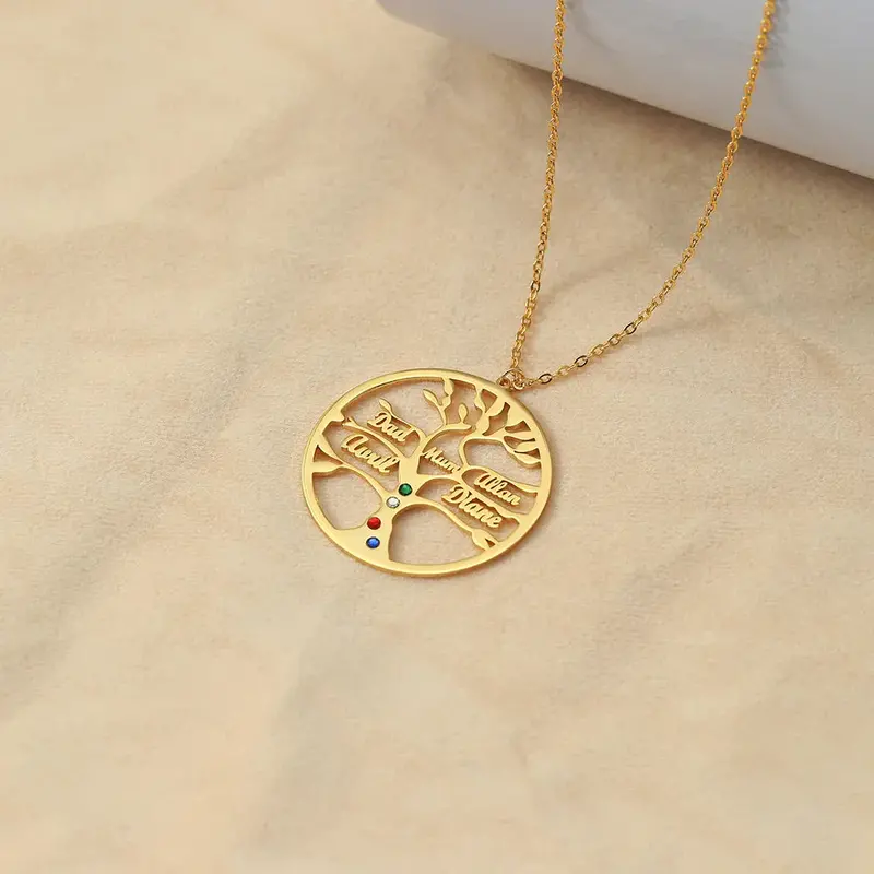 Trendy Fashion Hollow Round Matching Tree Of Life Customizable Name Design Versatile Necklace 1