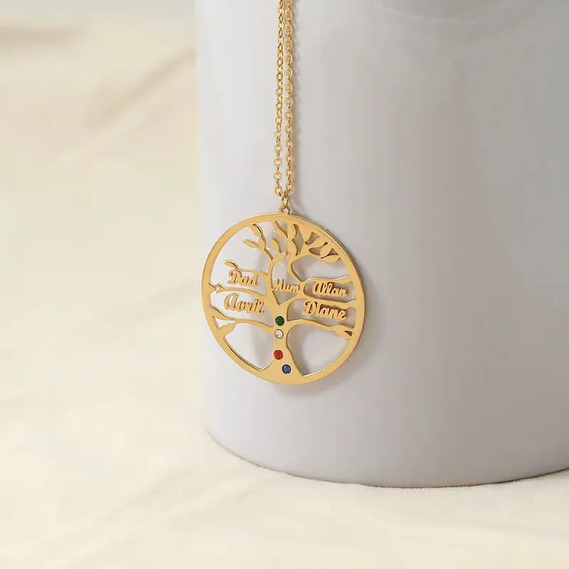 Trendy Fashion Hollow Tree Of Life Inlaid Zircon Customizable Name Design Versatile Necklace 1