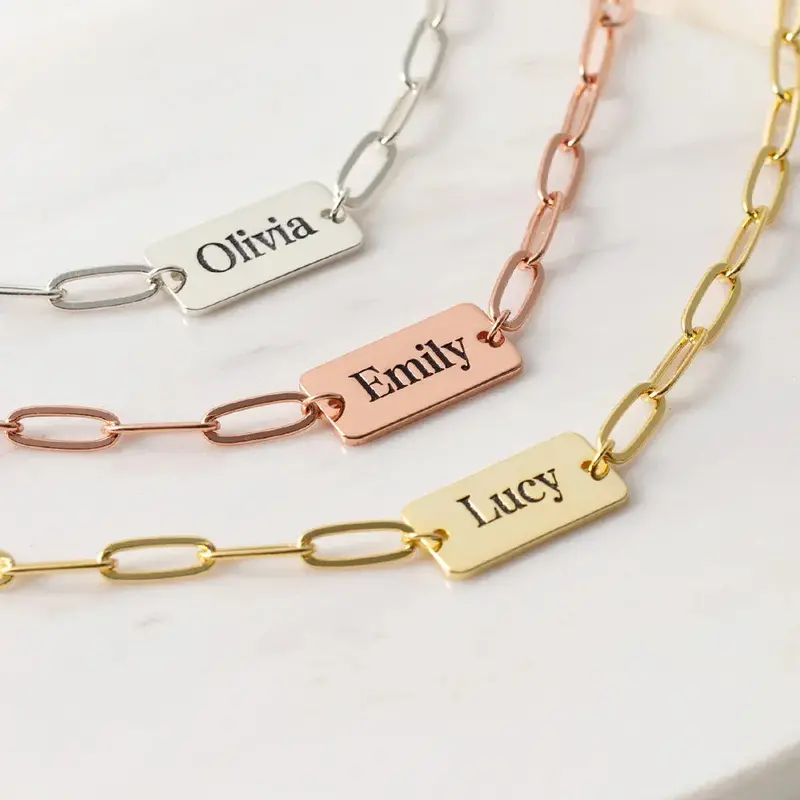 Trendy Fashion Paper Clip With Square Card Can Be Customized Name Design All-Match Bracelet 1
