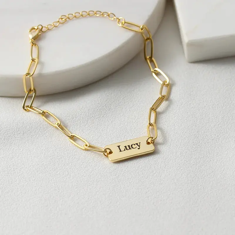 Trendy Fashion Paper Clip With Square Card Can Be Customized Name Design All-Match Bracelet 3