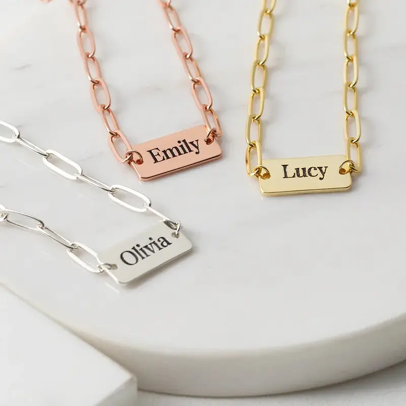Trendy Fashion Paper Clip With Square Card Can Be Customized Name Design All-Match Bracelet 4