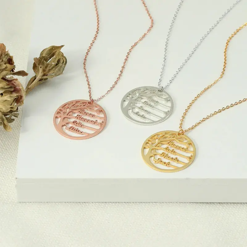 Trendy Fashion Round Hollow Tree Of Life Customizable Name Design Light Luxury Wind Necklace 1