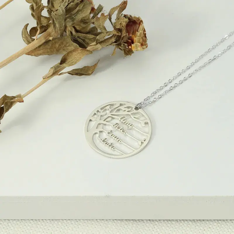 Trendy Fashion Round Hollow Tree Of Life Customizable Name Design Light Luxury Wind Necklace 6