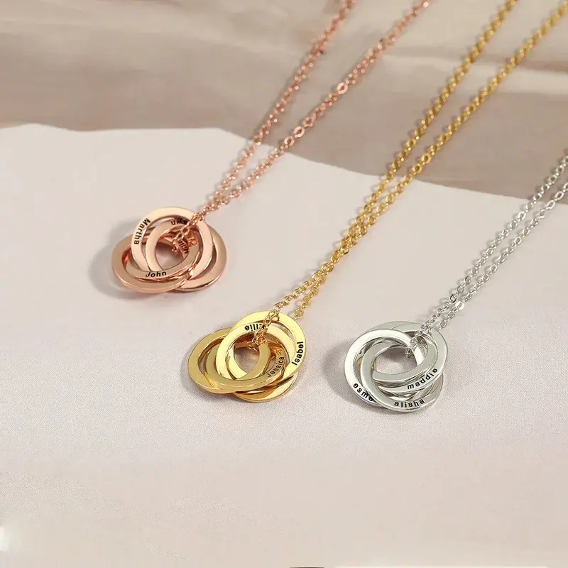 Trendy Fashion Three Circle Interlocking Customizable Name Design Light Luxury Style Necklace 1