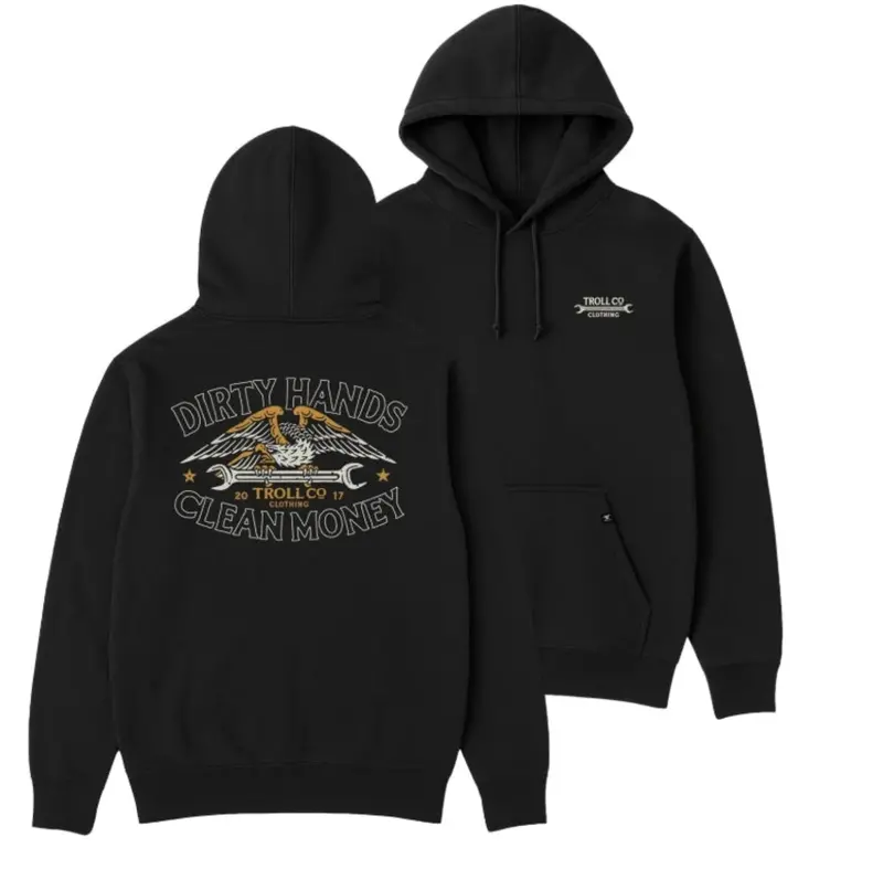 Troll Co. Men's "Dirty Hands Clean Money" Wing Spanner Graphic Hoodie 1