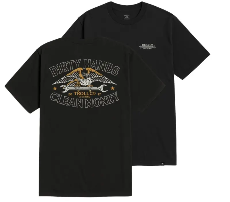 Troll Co. Men's "Dirty Hands Clean Money" Wing Spanner Graphic Short Sleeve T-Shirt 1