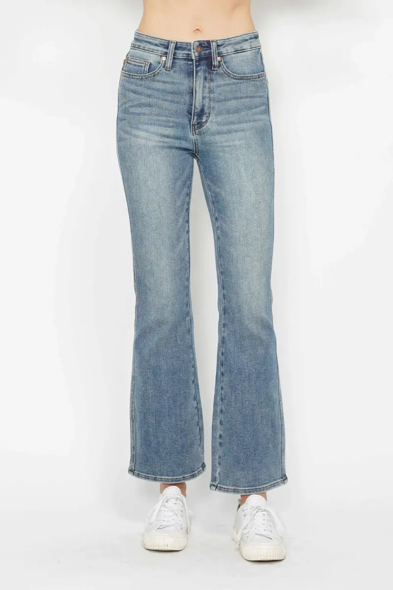 Tummy Control Back Embroidered Pocketed Bootcut Jeans 4