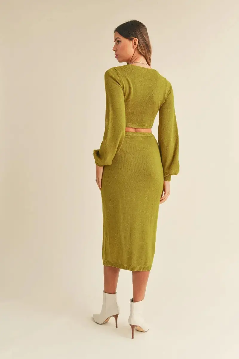 Twisted Knit Top And Midi Skirt Set 2
