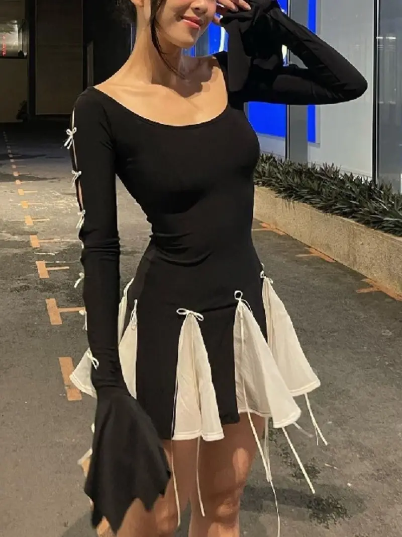Two Tone Bowknot Decor Mini Dress 1