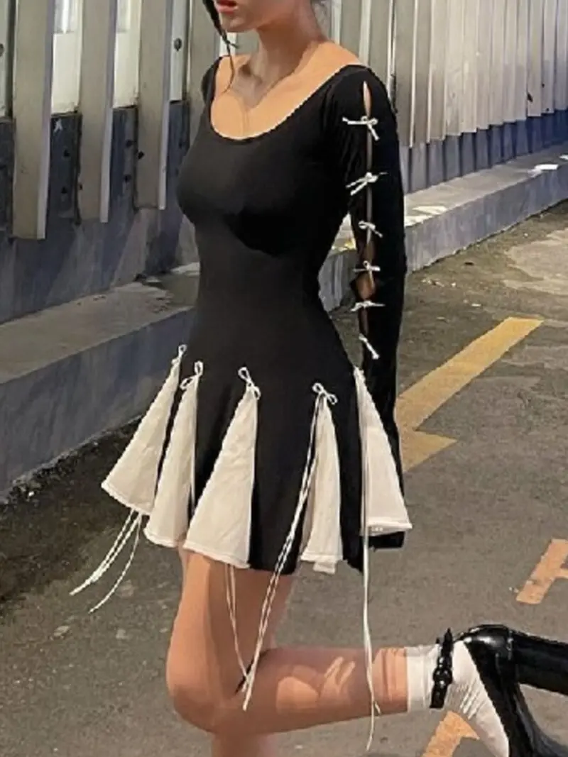 Two Tone Bowknot Decor Mini Dress 3
