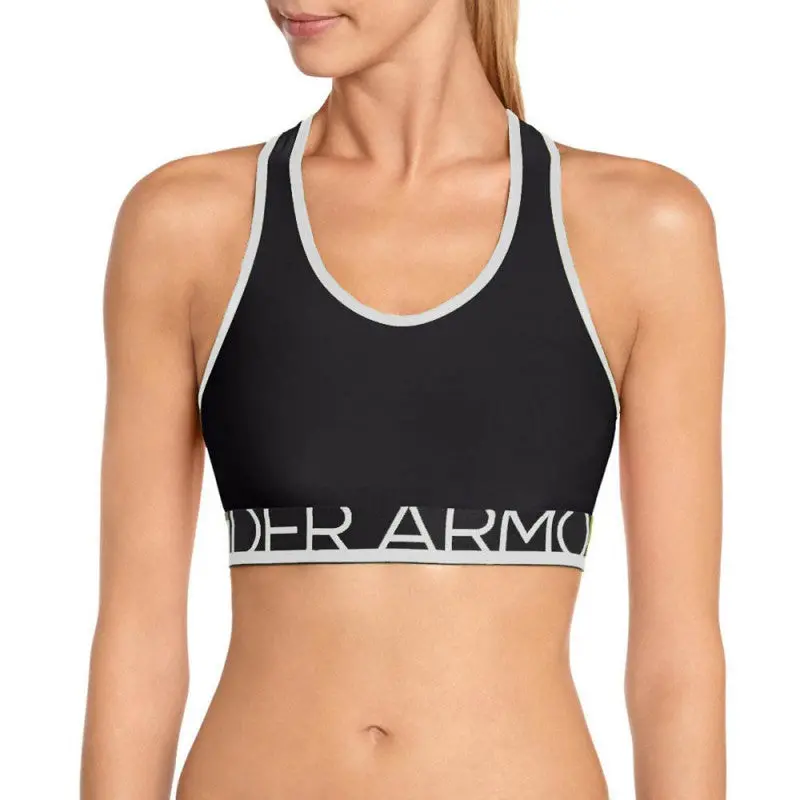 Under Armour Women's Heatgear Sports Bra (Black / White) 1236768-001 1
