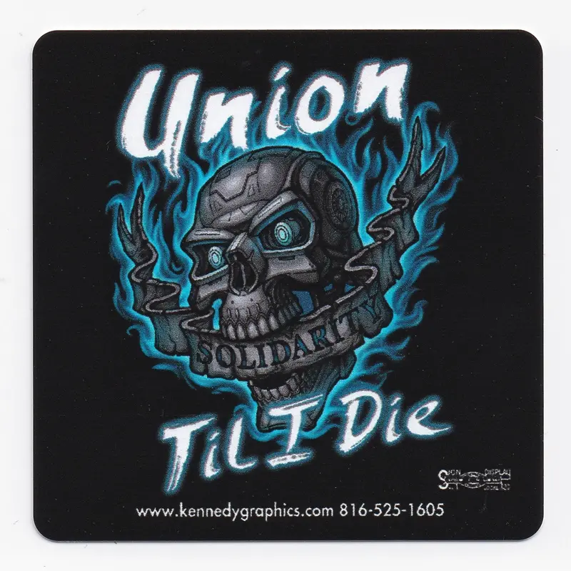 Union Til I Die Skull W/Blue Flames Hard Hat Sticker #S108 1