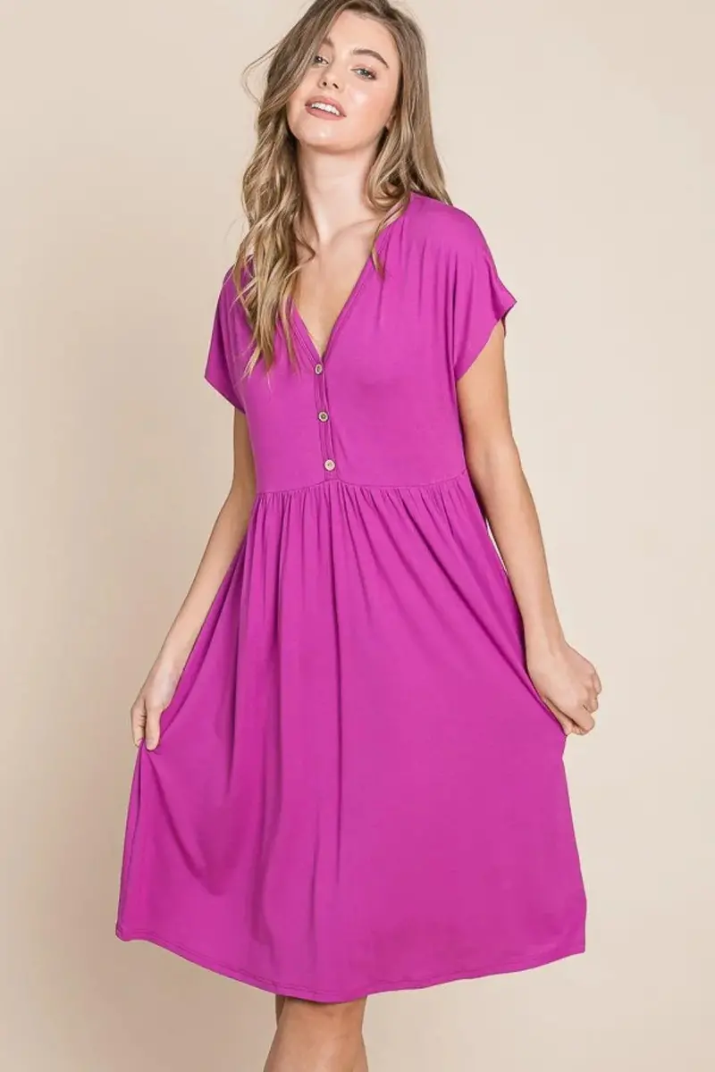 V-Neck Button Detail Dress 1