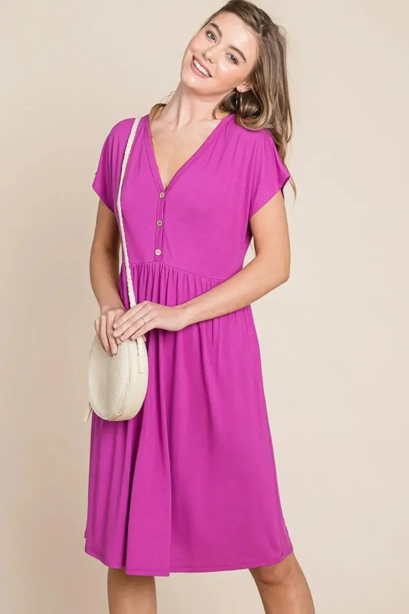 V-Neck Button Detail Dress 3