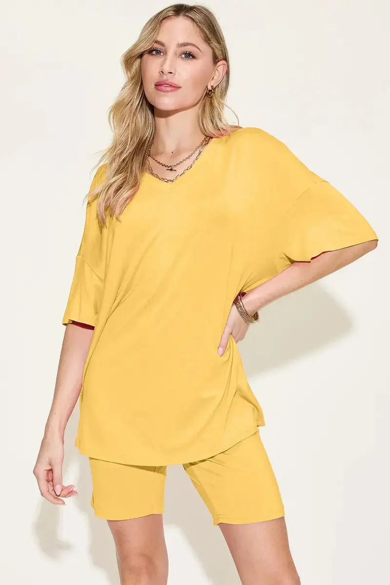 V-Neck Drop Shoulder T-Shirt And Shorts Set 1
