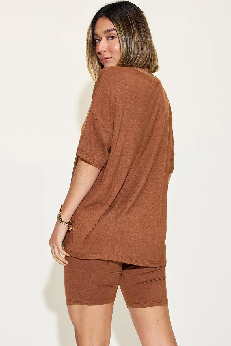 V-Neck Drop Shoulder T-Shirt And Shorts Set 11