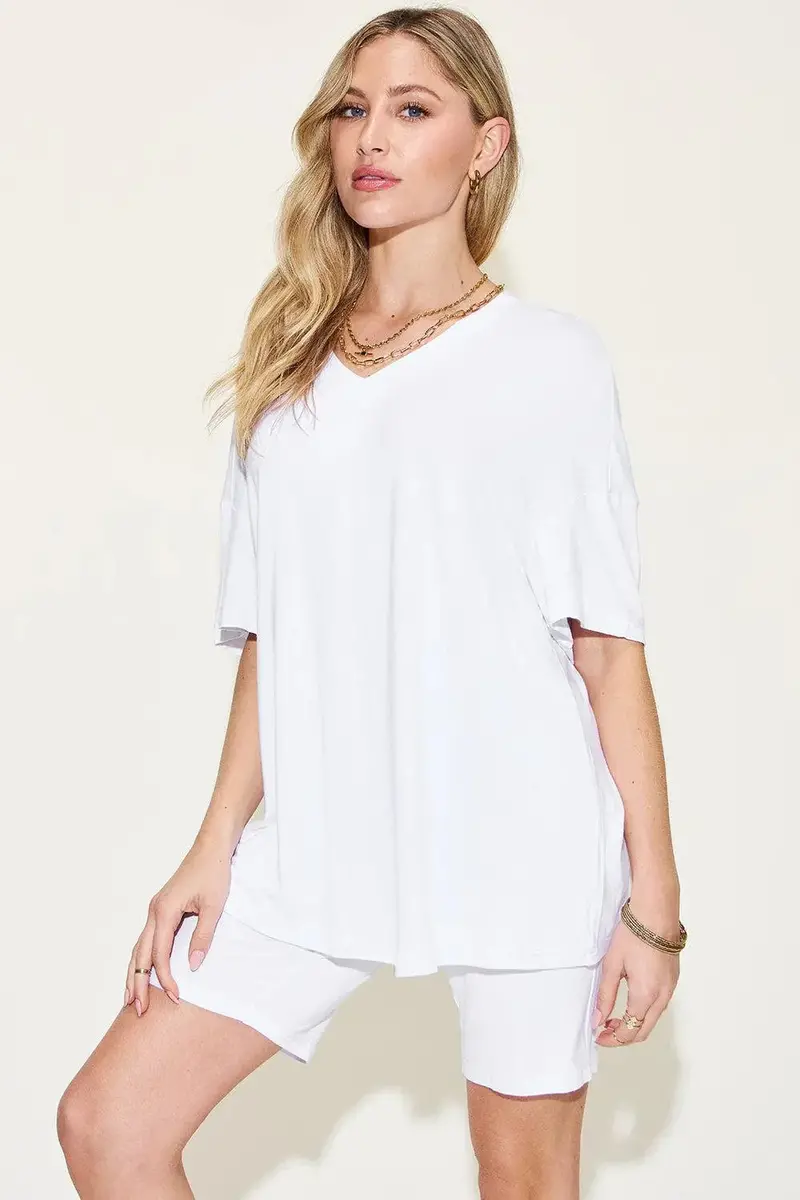 V-Neck Drop Shoulder T-Shirt And Shorts Set 13