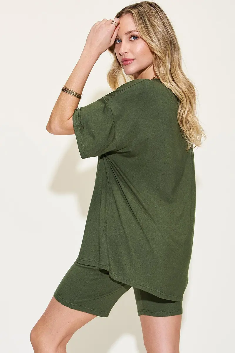 V-Neck Drop Shoulder T-Shirt And Shorts Set 23