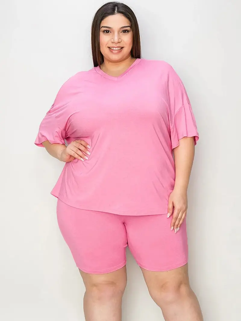V-Neck Drop Shoulder T-Shirt And Shorts Set 5