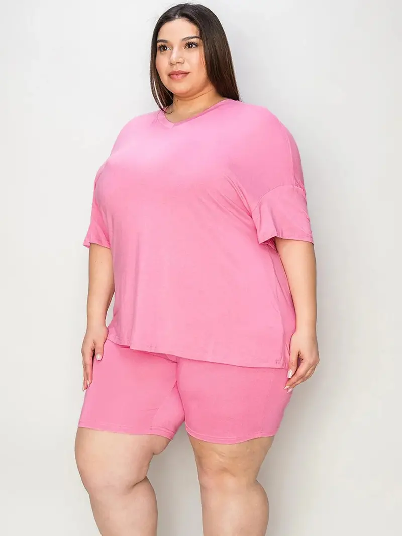 V-Neck Drop Shoulder T-Shirt And Shorts Set 7
