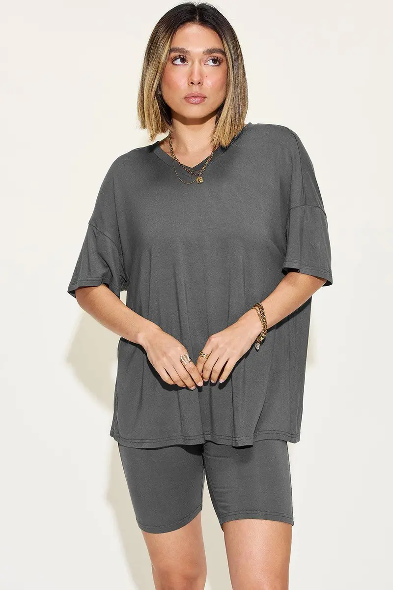 V-Neck Drop-Shoulder Tee and Coordinating Shorts Set