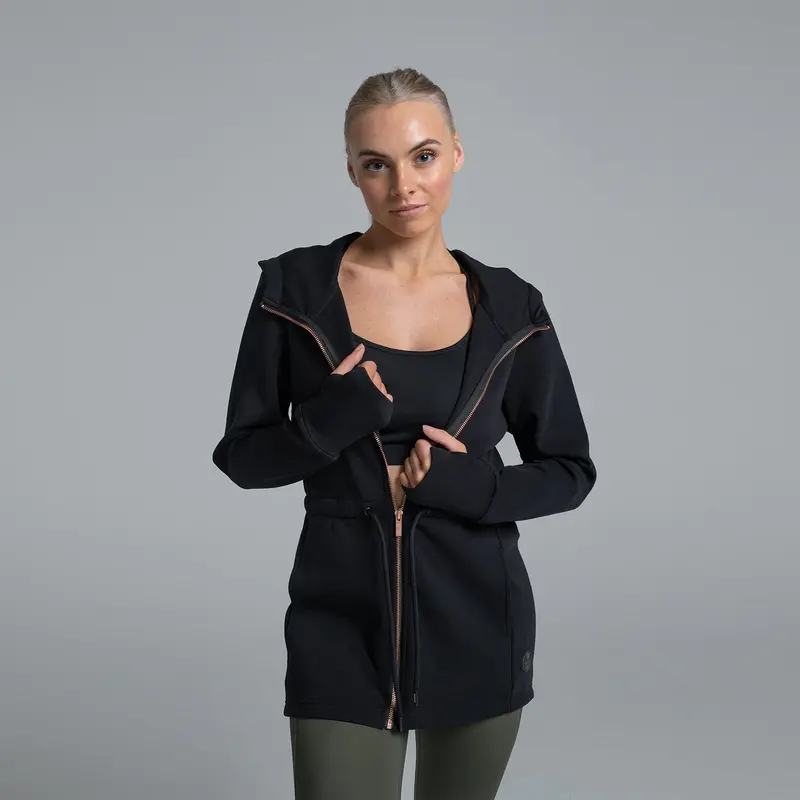 Valour Active Breathe Out Zip Longline Hoodie - Black 1
